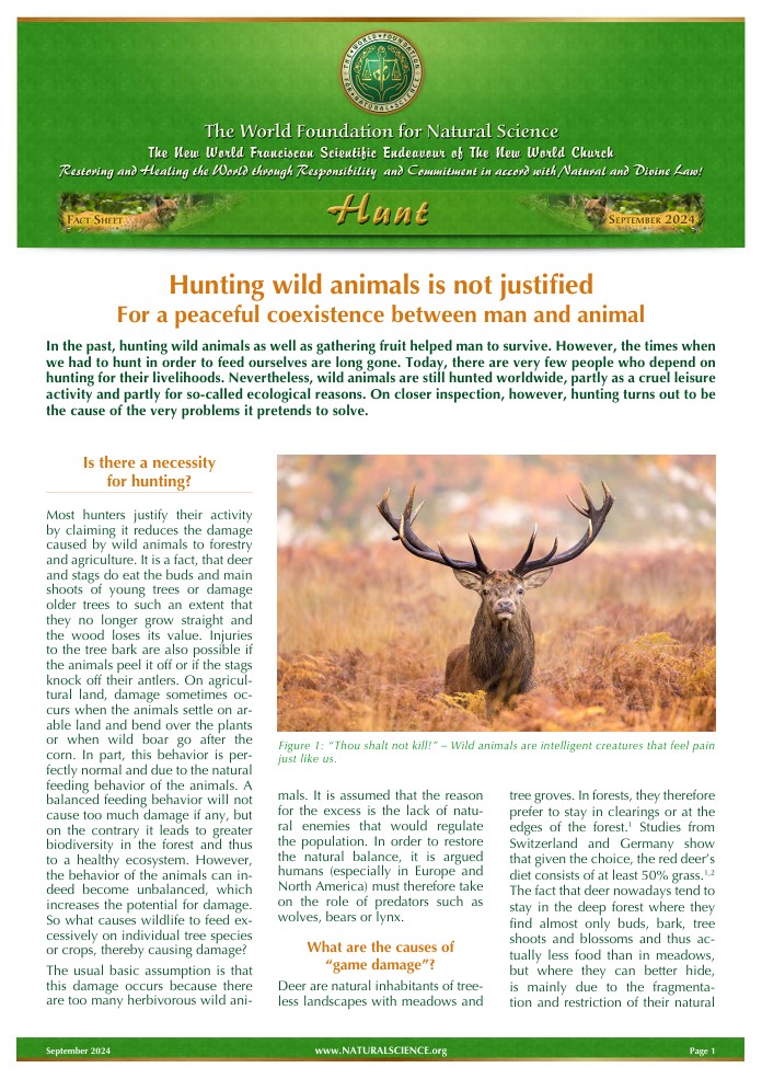 Cover of publication : Hunting wild animals is not justified – For a peaceful coexistence between man and animal